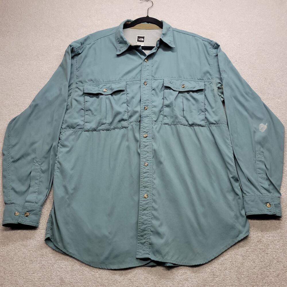 The North Face Mens L Blue Gray Nylon Long Sleeve Fishing Hiking Shirt